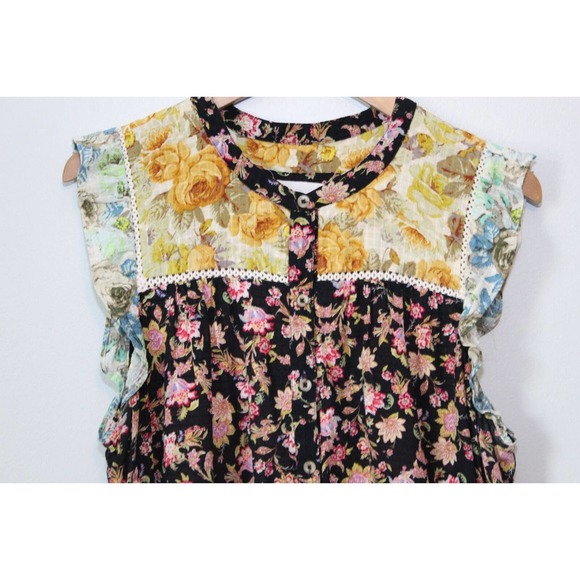 by Anthropologie Ruffled Floral Midi Dress Black Motif Boho Size Large H14101 - Picture 6 of 12